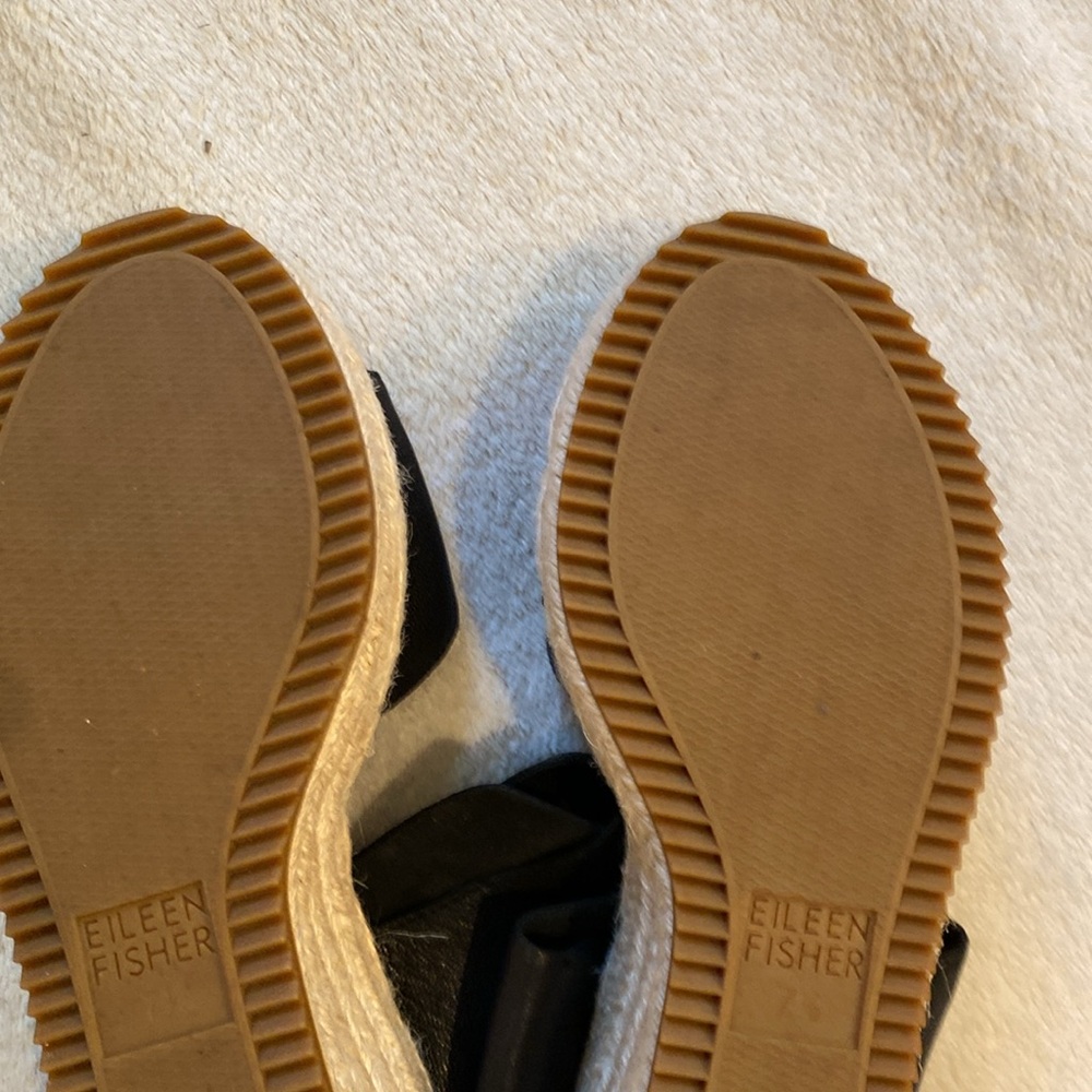 NWT Eileen Fisher Willow tumbled black leather wedge espadrille Sz 7.5 - Picture 8 of 12